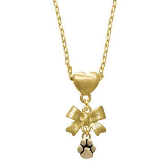 Delight Jewelry Goldtone Mini Rounded Paw Gold tone Heart Necklace