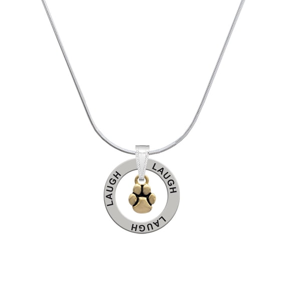 Delight Jewelry Goldtone Mini Rounded Paw Laugh Ring Charm Necklace, 18"