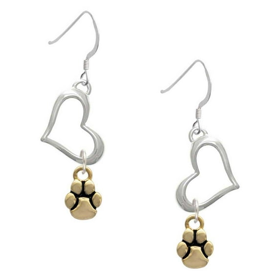 Delight Jewelry Goldtone Mini Rounded Paw Open Heart French Earrings
