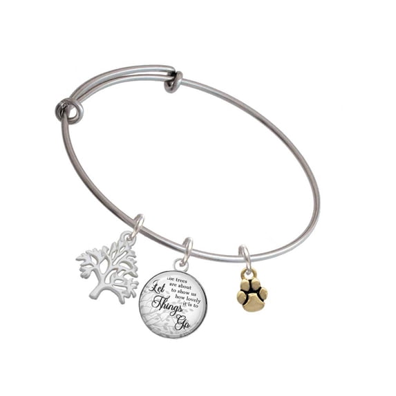 Delight Jewelry Goldtone Mini Rounded Paw Silvertone Let Things Go Tree Charm Bangle Bracelet