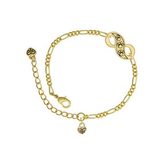 Delight Jewelry Goldtone Mini Scroll Heart Gold-tone Paw Infinity Link Chain Bracelet, 6"+2" Extender
