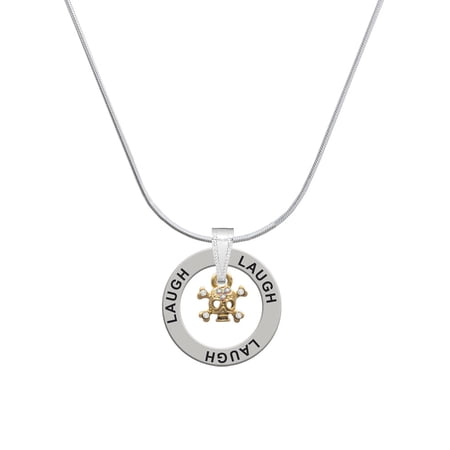 Delight Jewelry Goldtone Mini Skull & Bones with Crystals Laugh Ring Charm Necklace, 18"
