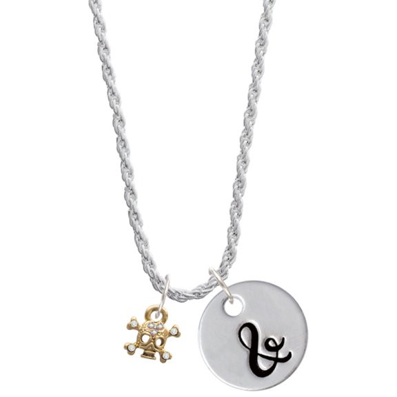 Delight Jewelry Goldtone Mini Skull & Bones with Crystals Silvertone Script Initial Disc - & - Charm Necklace, 20"+3"