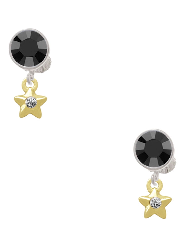 Delight Jewelry Goldtone Mini Star with Clear Crystal Black Crystal Clip on Earrings