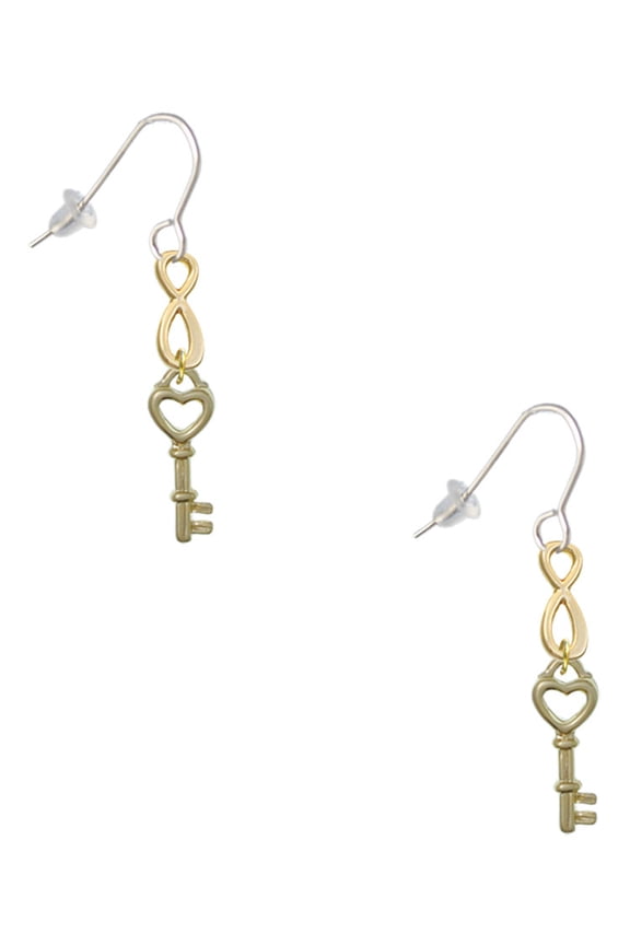 Goldtone Open Heart Key Gold Tone Infinity French Earrings