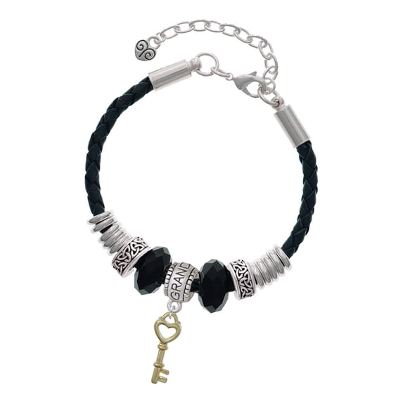 Delight Jewelry Goldtone Open Heart Key Granddaughter Celtic Knot Leather Bead Bracelet, 7"+2" Extender