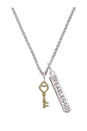 Goldtone Open Heart Key Silvertone Fearless Bar Charm Necklace, 23"