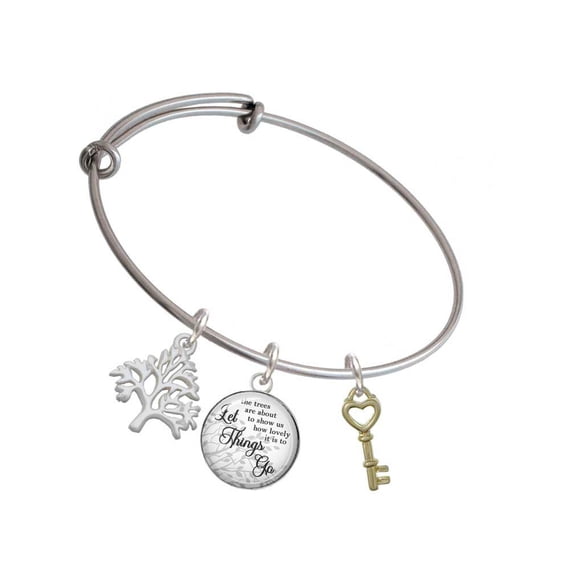 Delight Jewelry Goldtone Open Heart Key Silvertone Let Things Go Tree Charm Bangle Bracelet