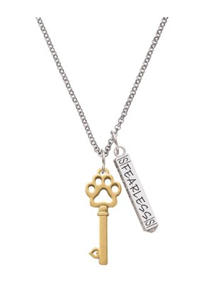 Goldtone Open Paw Key Silvertone Fearless Bar Charm Necklace, 23"