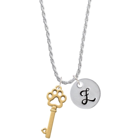 Delight Jewelry Goldtone Open Paw Key Silvertone Script Initial Disc - Z - Charm Necklace, 20"+3"