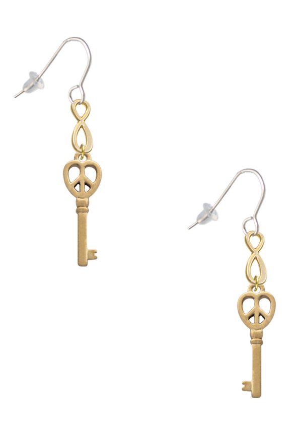Goldtone Open Peace Heart Key Gold Tone Infinity French Earrings