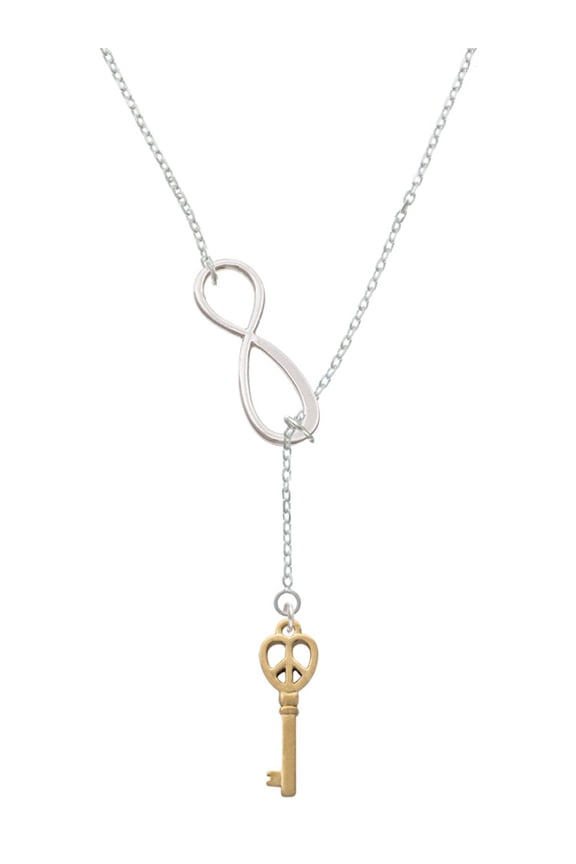 Goldtone Open Peace Heart Key Silver tone Elegant Infinity Lariat Necklace