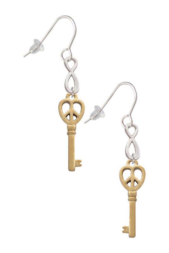 Goldtone Open Peace Heart Key Silver tone Infinity French Earrings