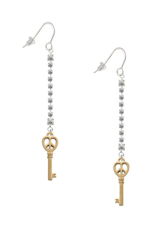 Goldtone Open Peace Heart Key - Silver-tone Long Sparkle Dangle French Earrings