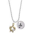 thumbnail image 1 of Delight Jewelry Goldtone Open Sea Turtle with White Plumeria Silvertone Script Initial Disc - A - Charm Necklace, 20"+3", 1 of 4