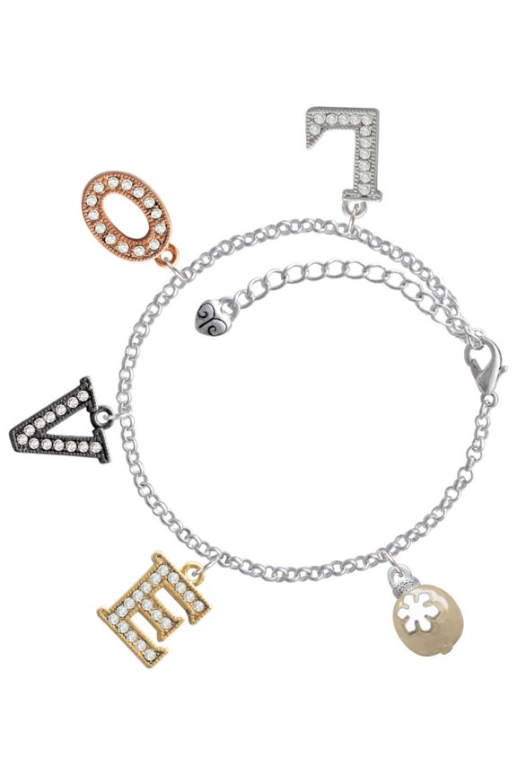 Goldtone Ornament with White Snowflake Multi-Colored Crystal Love Charm Bracelet