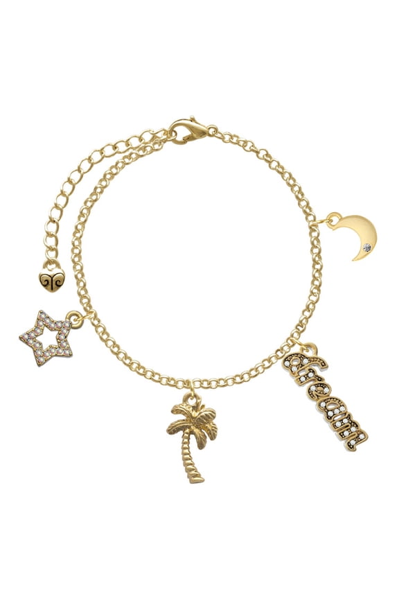 Goldtone Palm Tree Goldtone Dream Big Charm Bracelet, 7.5+2" Extender