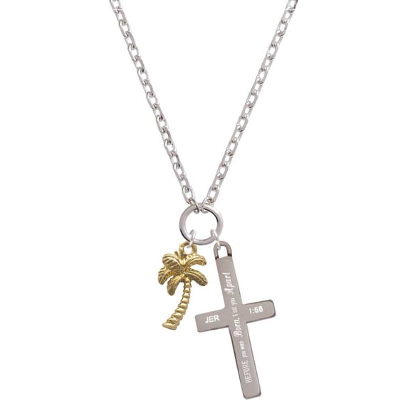 Delight Jewelry Goldtone Palm Tree I Set You Apart Engraved Cross Zoey Necklace, 28"