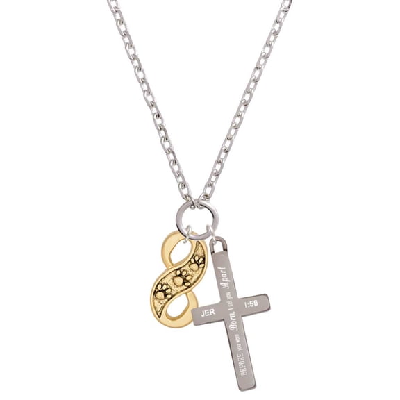 Delight Jewelry Goldtone Paw Prints Infinity I Set You Apart Engraved Cross Zoey Necklace, 28"