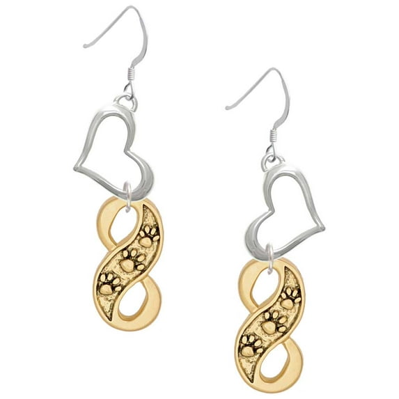 Delight Jewelry Goldtone Paw Prints Infinity Open Heart French Earrings