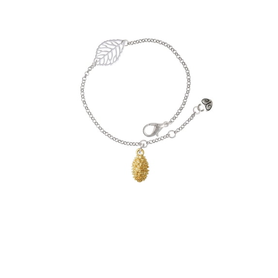 Delight Jewelry Goldtone Pine Cone - Silvertone Leaf Delicate Bracelet, 6.25+1.75"