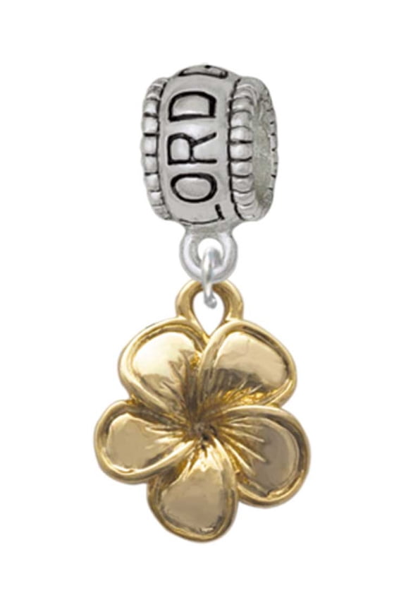 Goldtone Plumeria Flower Lord Guide Me Charm Bead
