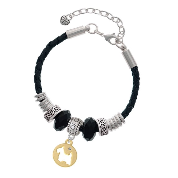 Delight Jewelry Goldtone Scottie Dog Silhouette Coach Celtic Knot Leather Bead Bracelet, 7"+2" Extender
