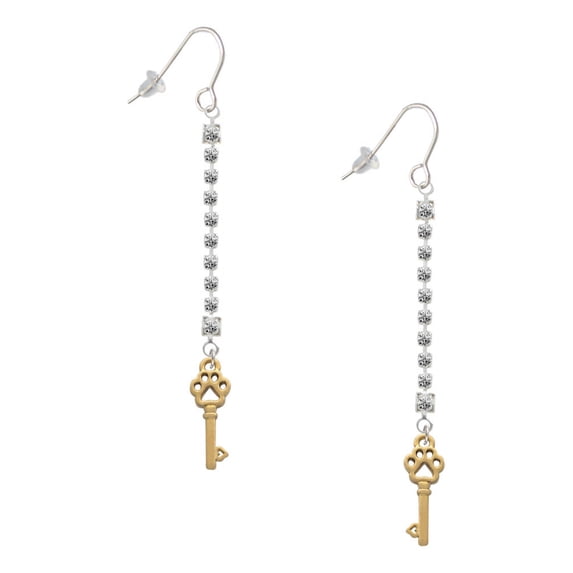 Delight Jewelry Goldtone Silvertone Small Open Paw Key - Silver-tone Long Sparkle Dangle French Earrings