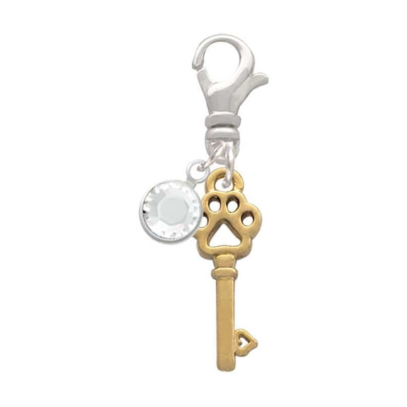 Delight Jewelry Goldtone Silvertone Small Open Paw Key - Silvertone Clip on Charm with Clear Crystal Drop