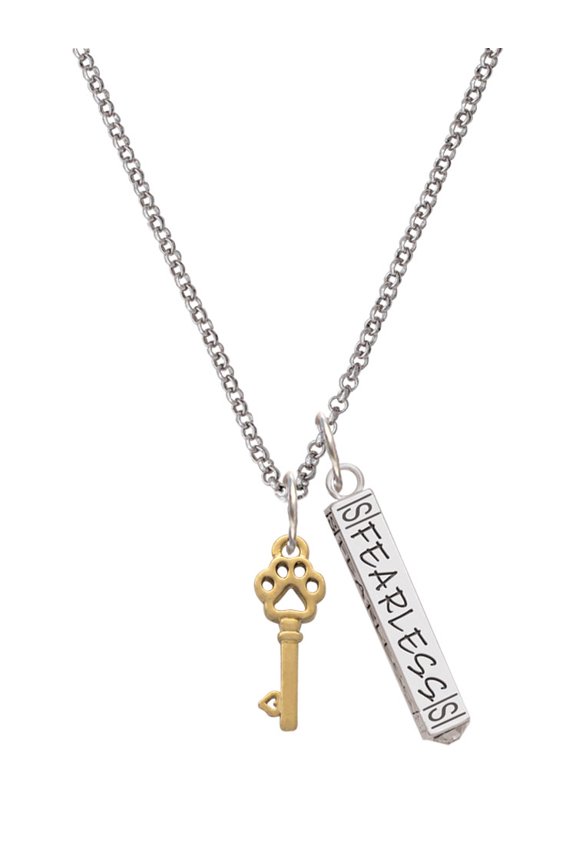 Goldtone Silvertone Small Open Paw Key Silvertone Fearless Bar Charm Necklace, 23"
