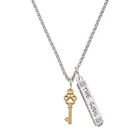 Delight Jewelry Goldtone Silvertone Small Open Paw Key Silvertone Hope Anchors the Soul Bar Charm Necklace, 23"