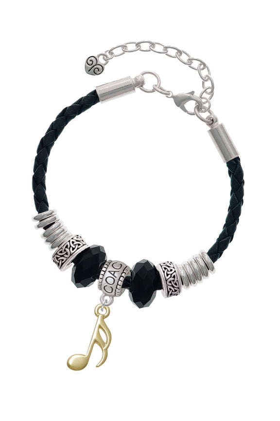 Goldtone Sixteenth Note Coach Celtic Knot Leather Bead Bracelet, 7"+2" Extender