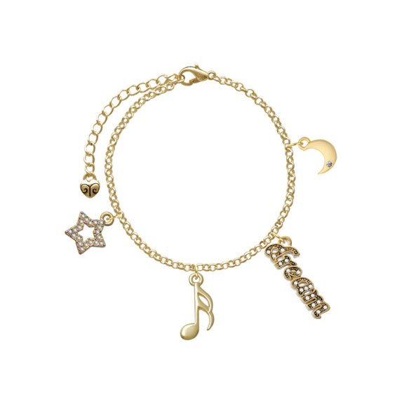 Delight Jewelry Goldtone Sixteenth Note Goldtone Dream Big Charm Bracelet, 7.5+2" Extender