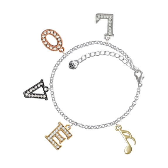 Delight Jewelry Goldtone Sixteenth Note Multi-Colored Crystal Love Charm Bracelet