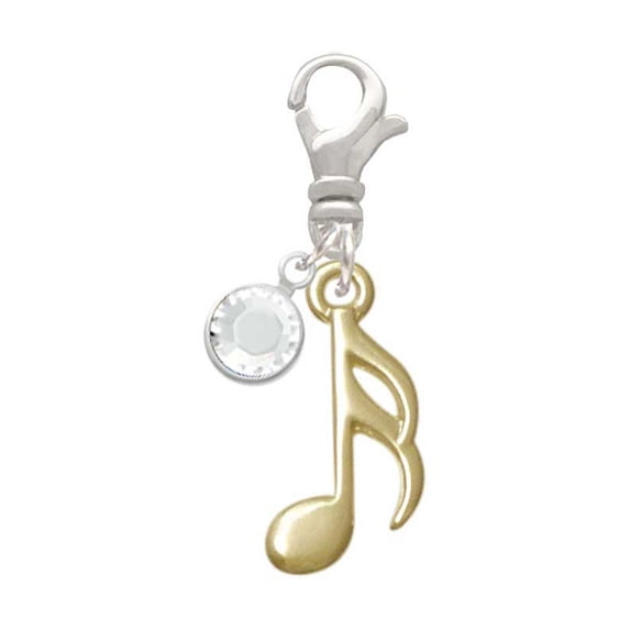 Delight Jewelry Goldtone Sixteenth Note - Silvertone Clip on Charm with Clear Crystal Drop
