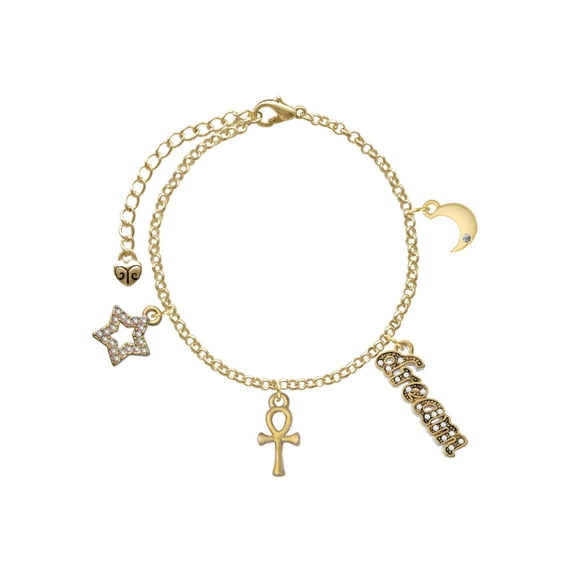 Delight Jewelry Goldtone Small Ankh Goldtone Dream Big Charm Bracelet, 7.5+2" Extender