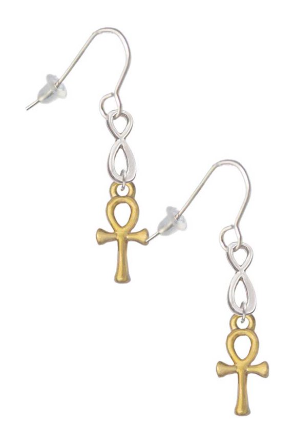 Goldtone Small Ankh Silver tone Infinity French Earrings