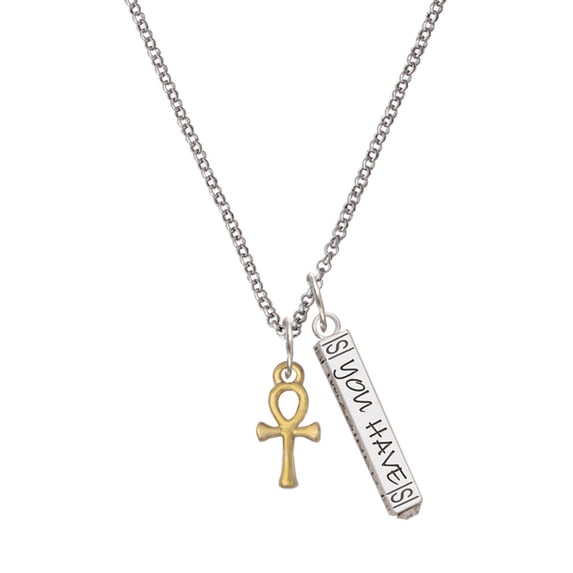 Delight Jewelry Goldtone Small Ankh Silvertone Live the Life You Have Imagined Bar Charm Necklace, 23"