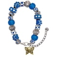 thumbnail image 1 of Delight Jewelry Goldtone Small Antiqued Crystal Butterfly Blue Paw Print Bead Bracelet, 7"+2", 1 of 4