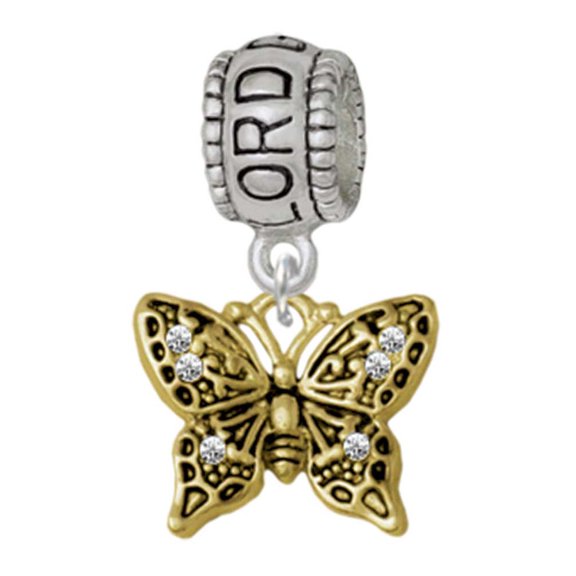 Delight Jewelry Goldtone Small Antiqued Crystal Butterfly Lord Guide Me Charm Bead
