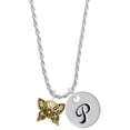 thumbnail image 1 of Delight Jewelry Goldtone Small Antiqued Crystal Butterfly Silvertone Script Initial Disc - P - Charm Necklace, 20"+3", 1 of 4