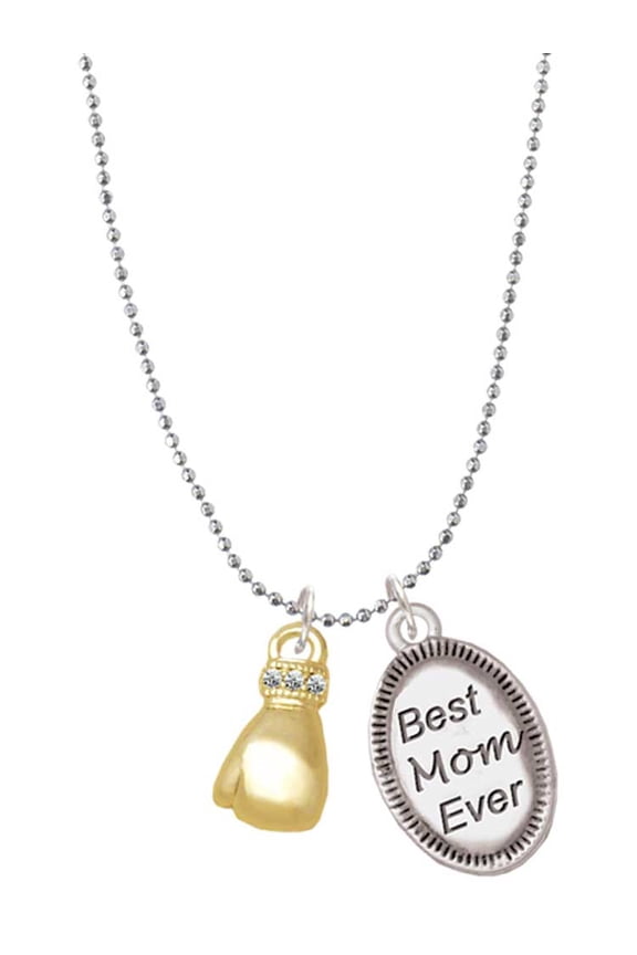 Goldtone Small Boxing Glove Best Mom Ever Charm Necklace