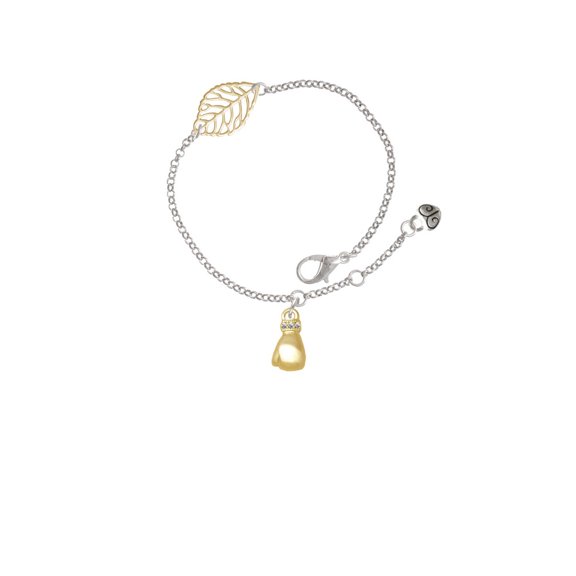 Delight Jewelry Goldtone Small Boxing Glove - Goldtone Leaf Delicate Bracelet, 6.25+1.75"