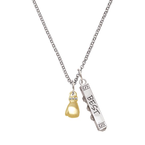 Delight Jewelry Goldtone Small Boxing Glove Silvertone Best Friends Forever Bar Charm Necklace, 23"