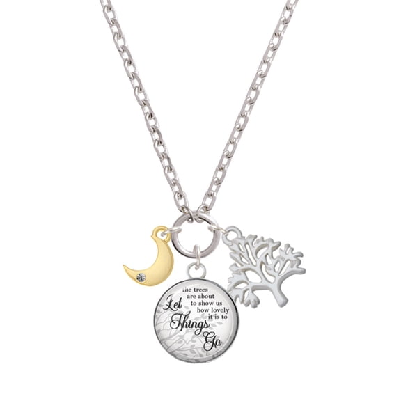 Delight Jewelry Goldtone Small Crescent Moon Let Things Go Fall Zoey Charm Necklace, 28"