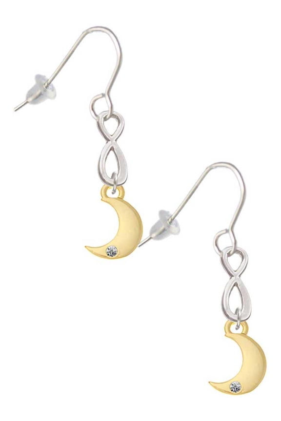 Goldtone Small Crescent Moon Silver tone Infinity French Earrings