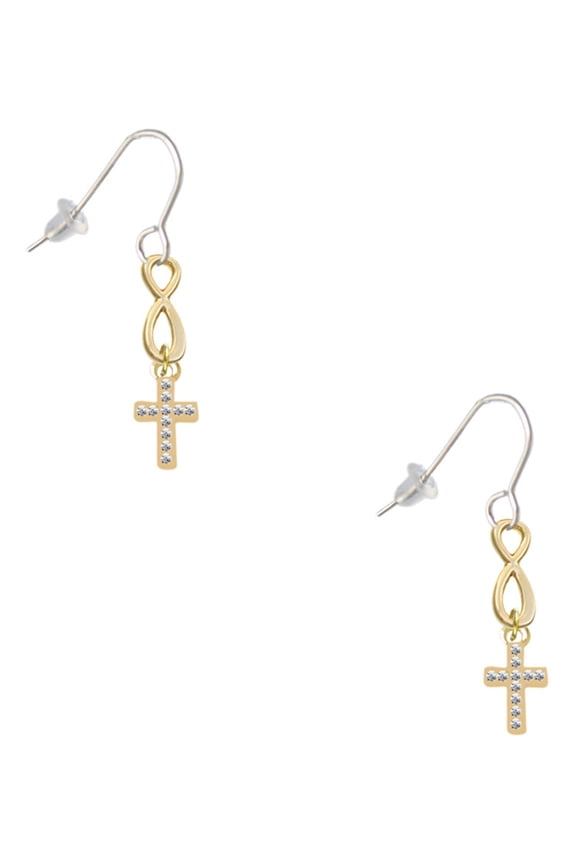 Goldtone Small Crystal Cross Gold Tone Infinity French Earrings