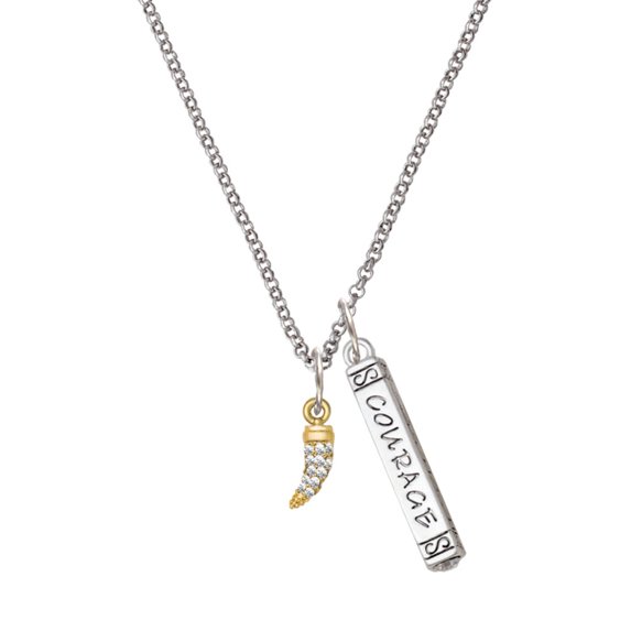 Delight Jewelry Goldtone Small Crystal Sabre Tooth Silvertone Courage Strength Wisdom Honesty Bar Charm Necklace, 23"
