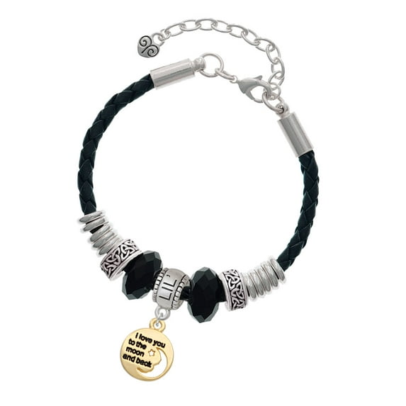 Delight Jewelry Goldtone Small I Love You to the Moon Big Sister Celtic Knot Leather Bead Bracelet, 7"+2" Extender