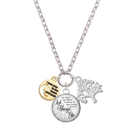 Delight Jewelry Goldtone Small I Love You to the Moon Let Things Go Fall Zoey Charm Necklace, 28"